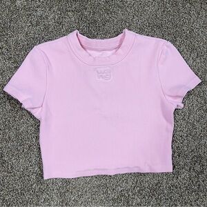 Wang Pink Ribbed Women's Crop Top Size Medium Soft Stretchy Casual Summer Tee